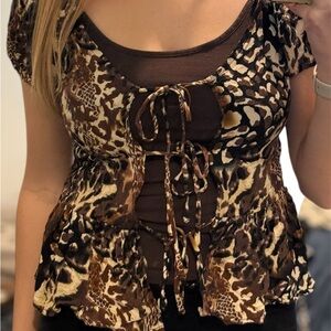 Silence + Noise Brown Leopard Print Blouse